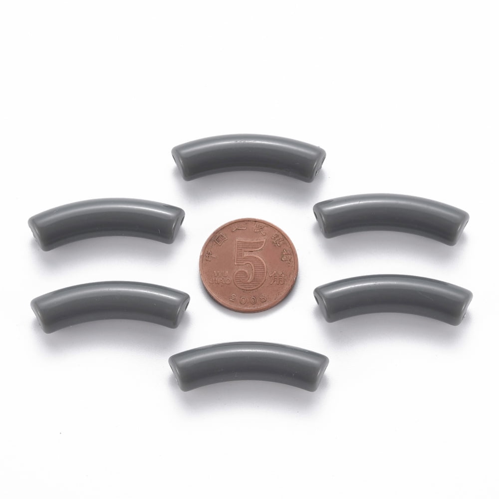 Opaque Acrylic Beads Curved Tube Gray 32x9.5x8mm Hole: 1.8mm about 330pcs/500g