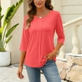 thumbnail image 4 of Women 2026 Summer T-Shirt Casual Business 3/4 Sleeve Shirts Round Neck Loose Fit Lounge Comfy Tops Clothes Watermelon Red 2XL, 4 of 4