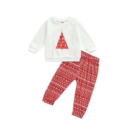 

One opening 2Pcs Christmas Newborn Baby Girls Clothes Christmas Print Pullover Tops and Pants