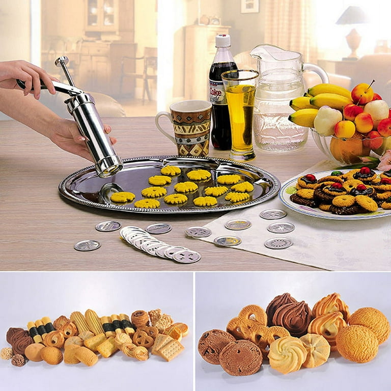 Cookie maker,Cookie Gun,Stainless Steel Biscuit Press Spritz Cookie press  Gun with 20 Cookie Discs and 4 Nozzles for DIY Biscuit Maker,cookie maker