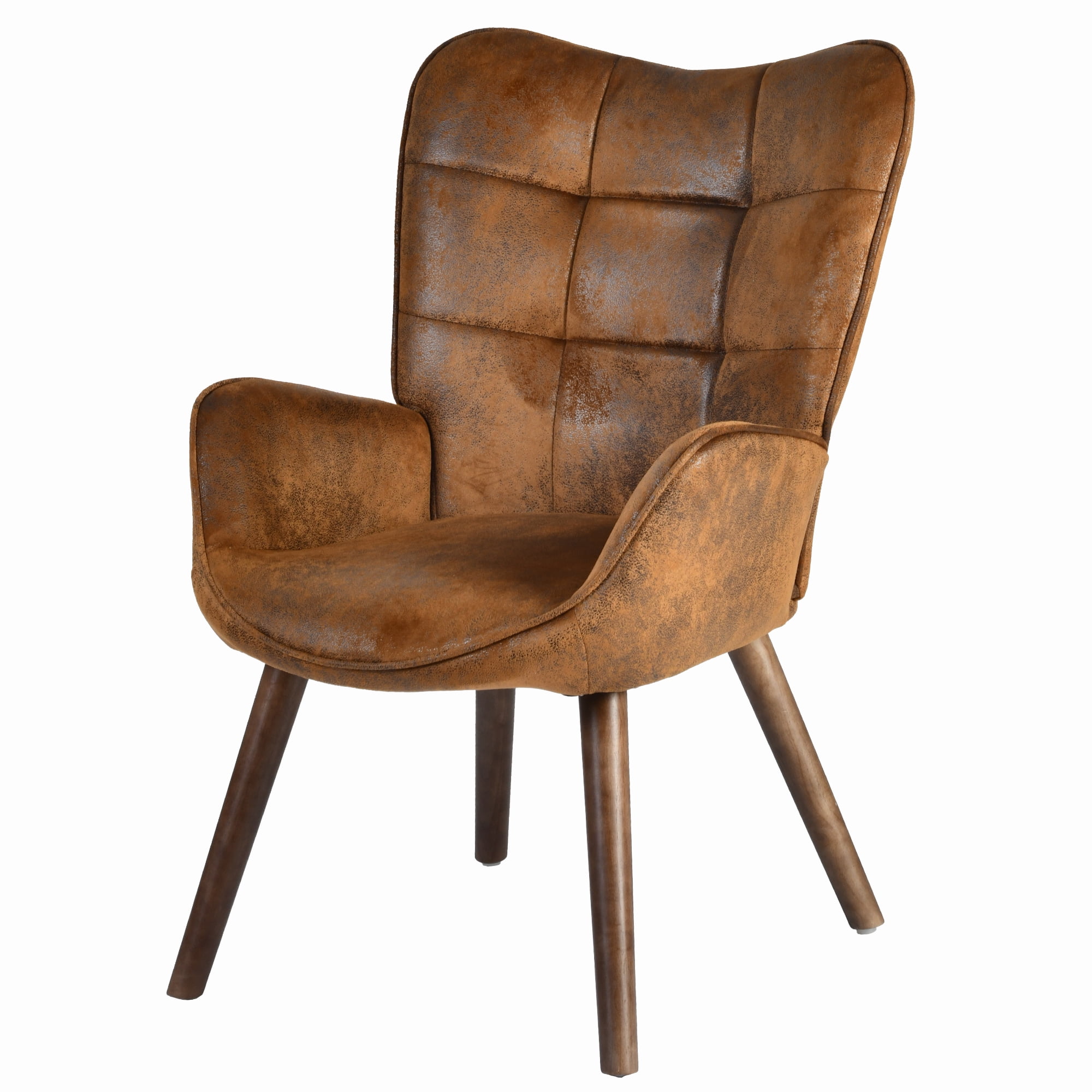 Homy Casa Brown Accent Chair, Faux Leather Wingback Armchair with Wood Legs for Lounge