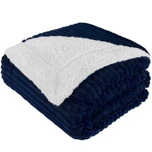 Pavilia Reversible Sherpa Fleece Throw, Navy 60x80