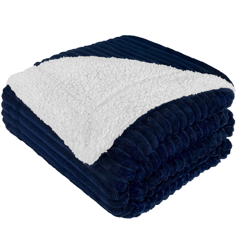 Pavilia Reversible Sherpa Fleece Throw, Navy 60x80 photo 1