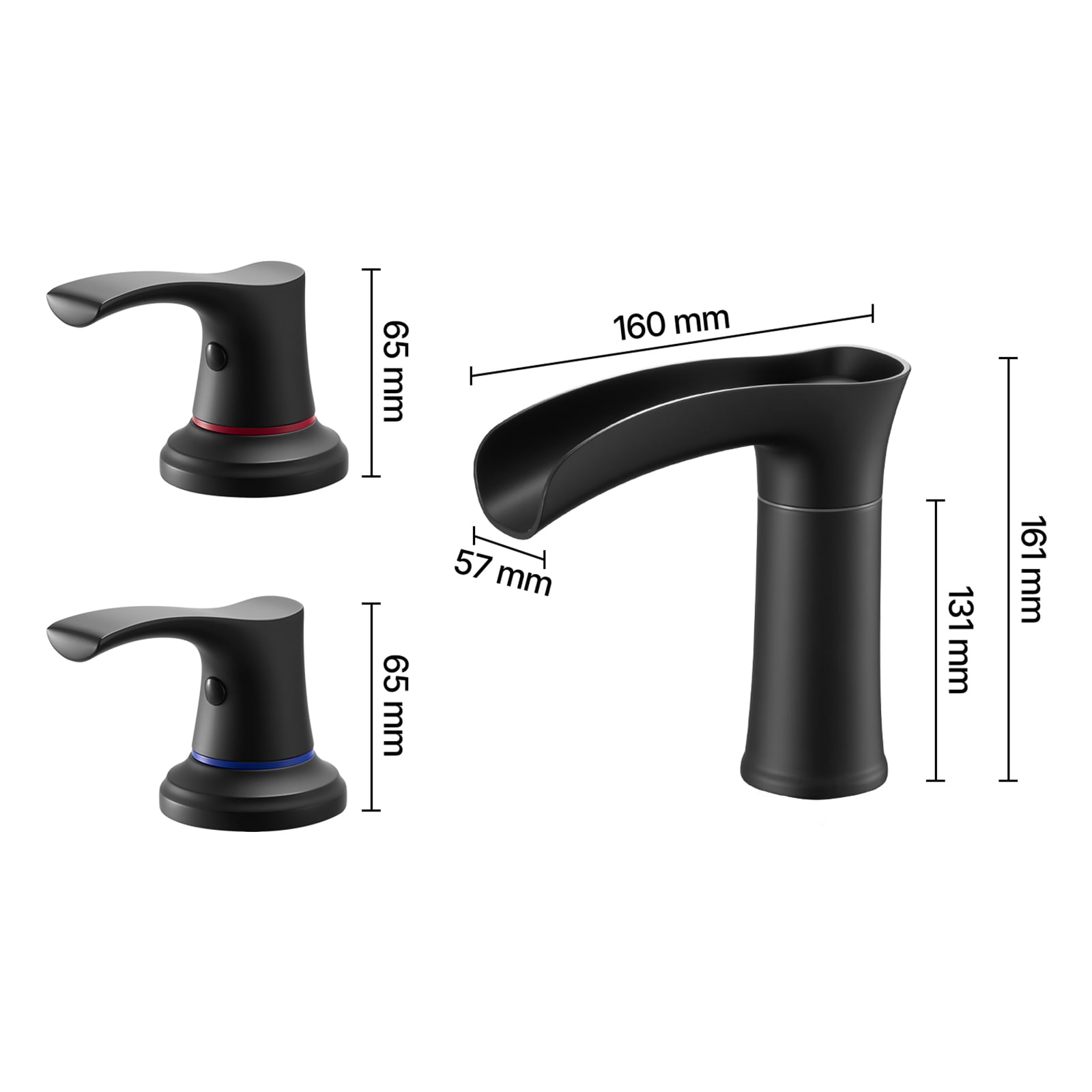 VEVOR Roman Tub Faucet, 3 Hole Waterfall Bathtub Faucet, Zinc Alloy Bath Tubs Faucets Set with 2 Handles, Deck Mount Bath Tub Faucets Set for Pet Washing, Baby Care, Adult Bathing, Matte Black