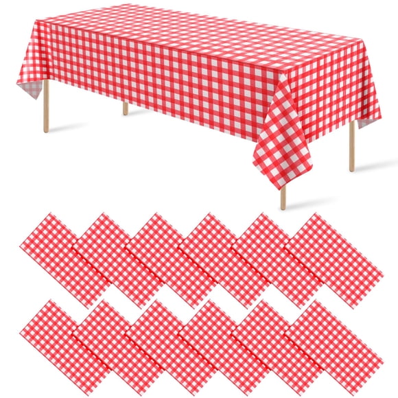 Mantel Ragnhild de plástico rojo a cuadros, 54 x 108 pulgadas (paquete de 12)