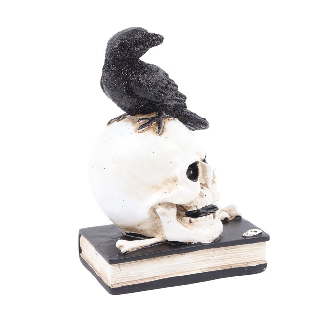 Dekaim Figura De Esqueleto, Detalles Ricos En Miedo, Colores Vibrantes, Figura De Calavera Estable De Resina Fuerte para Decoración De Halloween(Cráneo de Cuervo)