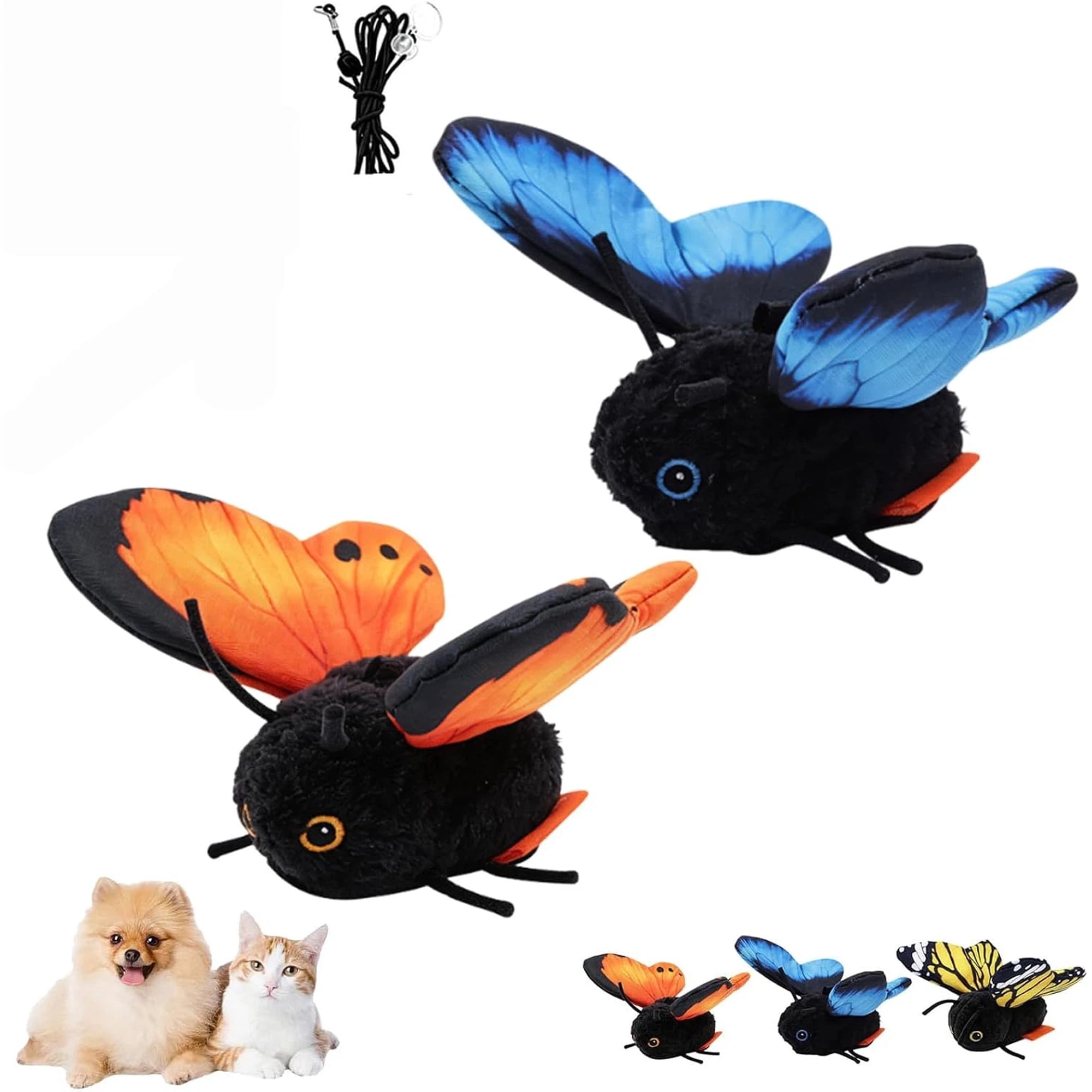 Smart Sensing Flapping Butterfly Cat Toy Touch Activated 3 Modes Realistic Wings USB Rechargeable Washable Cover Adjustable Cord Indoor Hanging Chase Play