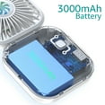 thumbnail image 2 of Mini Handheld Personal Foldable USB Rechargeable Fan for Home Office Outdoor Travel, 3000mAh Power Bank Neck Fan, Blue, 2 of 7