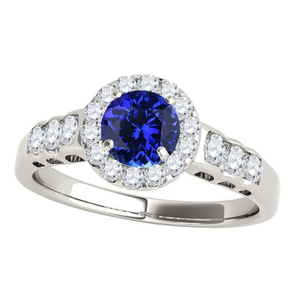Mauli Jewels Engagement Rings for Women 1.35 Carat Halo Tanzanite And Diamond Engagement Ring 4 Prong-Setting 14k White Gold