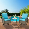 thumbnail image 3 of Twister.CK 3 Pieces Patio Furniture Set, Outdoor Swivel Gliders Rocker, Wicker Patio Bistro Set with Rattan Rocking Chair, Glass Top Side Table and Thickened Cushions for Porch Deck Backyard, 3 of 8
