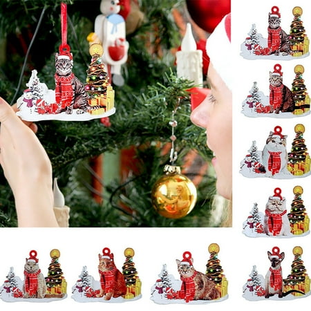

Hanging Pendant Cartoon Cat Easy for Hanging Wood Xmas Tree Hanging Home Decor Silver Wood