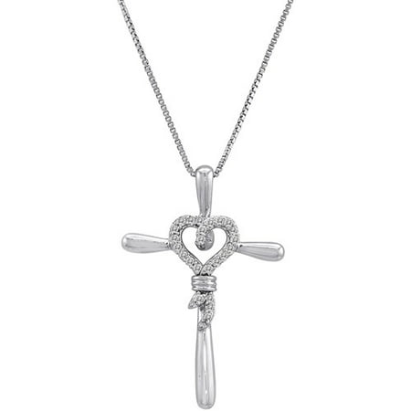 Knots of Love Sterling Silver 1/10 Carat T.W. Diamond Heart/Cross Pendant, 18