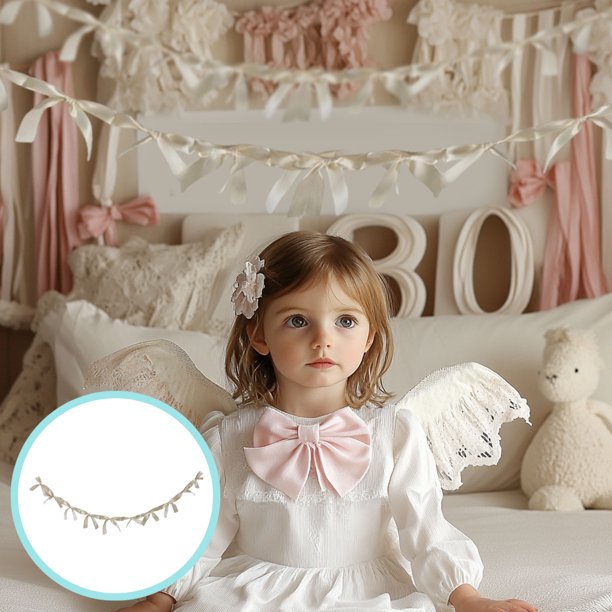 Mom's Best Guirnalda de lazo preencordada, cinta de lazo blanca para decoración de fiestas en el hogar, banderines de lazo para bodas, cumpleaños, Navidad y Año Nuevo.