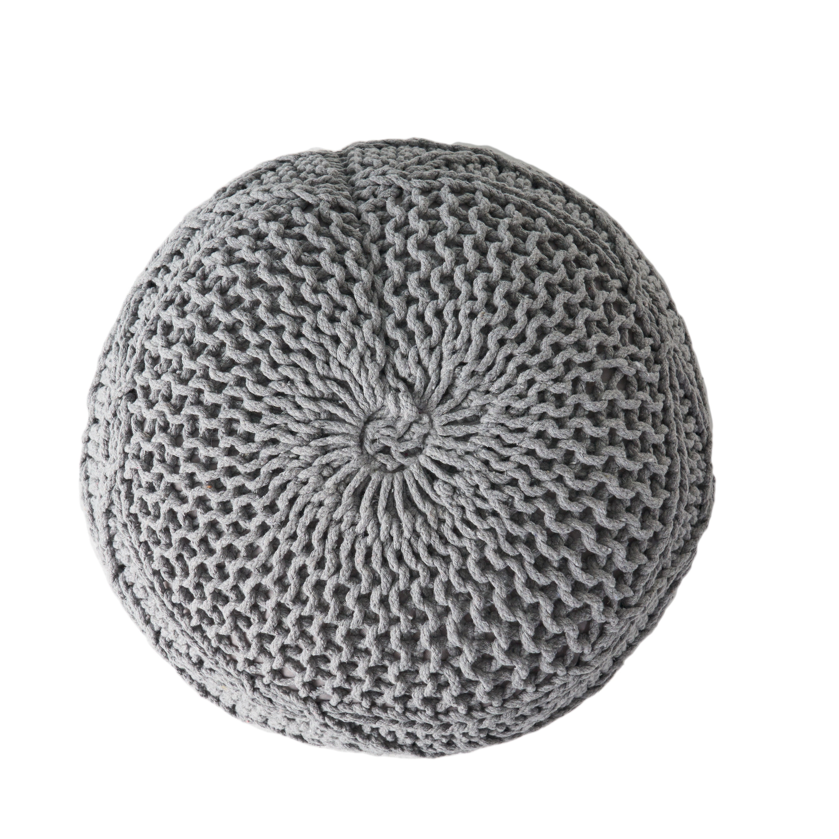 Noble House Round Plush Fabric Poufs, Gray