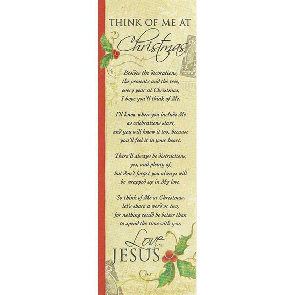 Think of Me at Christmas Mistletoe Golden Wheat 2 x 6 Cardstock Bookmark, Pack of 12