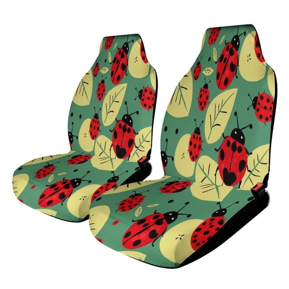 Ladybugs Leaves Pattern Car Seat Covers Car Accessories 2PCS Set Soft Front Seat Protector Cover
