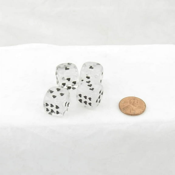 White Cirrus Dice with Black Hearts D6 16mm (5/8in) Pack of 4 Wondertrail