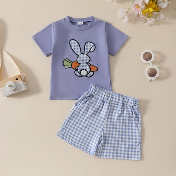 CYRBOKO Toddler Boys Outfit Sets, Short Sleeve Elastic Waist 2 Pieces T Shirts with Shorts Sets Purple Size 2-3 T