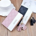 thumbnail image 2 of YUANOU Women Short Wallet Patchwork Small Zipper Purse Checked Embossed Tassel Wallets Cute Simple Card Holder Pink Mini Money Bag(Grey), 2 of 7
