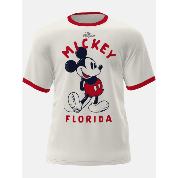 Disney Mickey Mouse Adult Ringer Tee Shirt, XS-XL (Unisex)