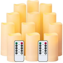 Waterproof Flameless Candles 12 pack LED Lights Moving Wick Ivory Electric Pillar Battery Candles Real Wax Flicker Lights Votive Flames Remote Control with Timer 300  Hours