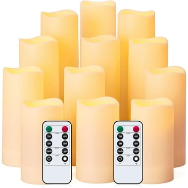 Waterproof Flameless Candles 12 pack LED Lights Moving Wick Ivory Electric Pillar Battery Candles Real Wax Flicker Lights Votive Flames Remote Control with Timer 300  Hours