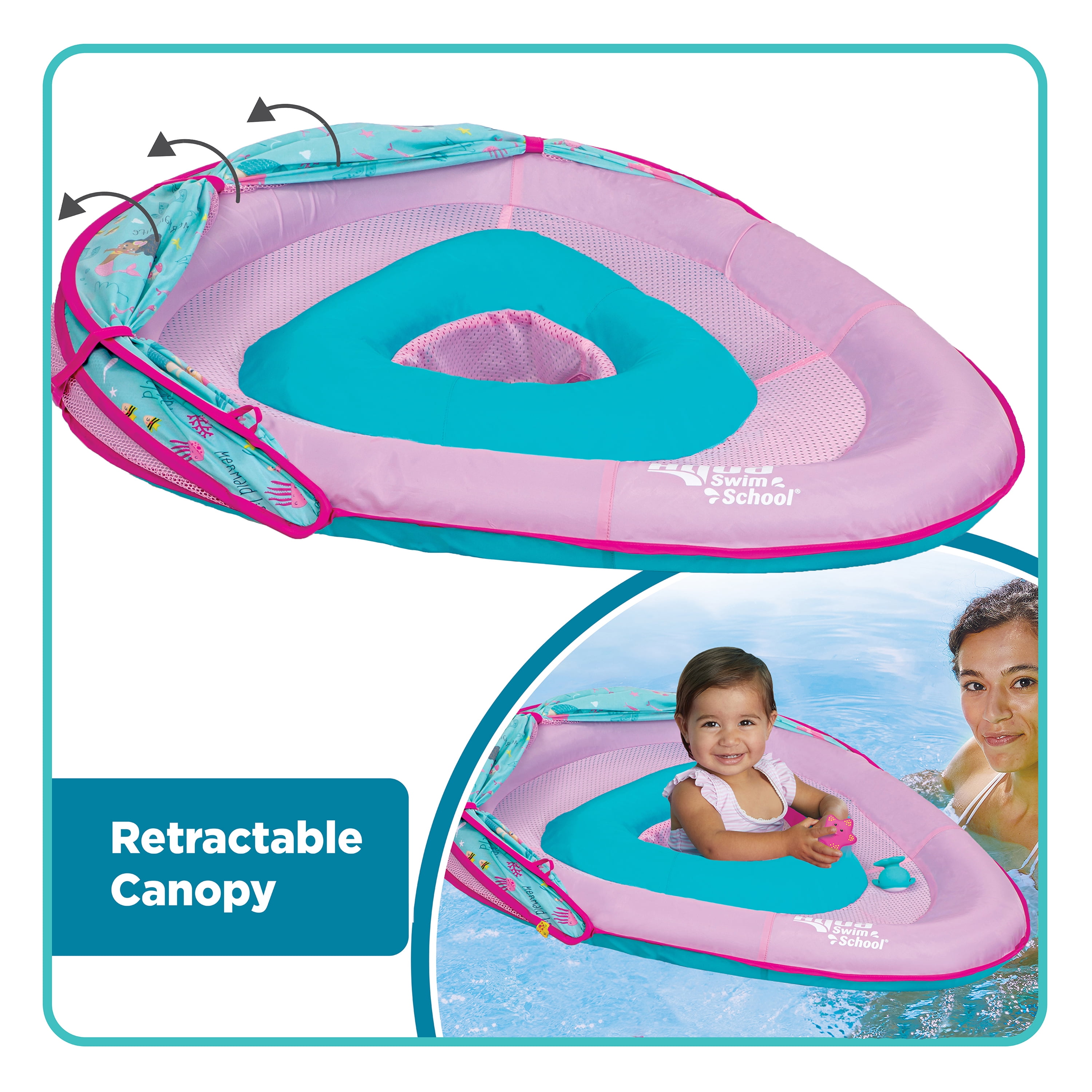 Aqua Swim School Grow-with-Me Baby Pool Float Boat for Infants, Pink Mermaid, 2 Toys Included