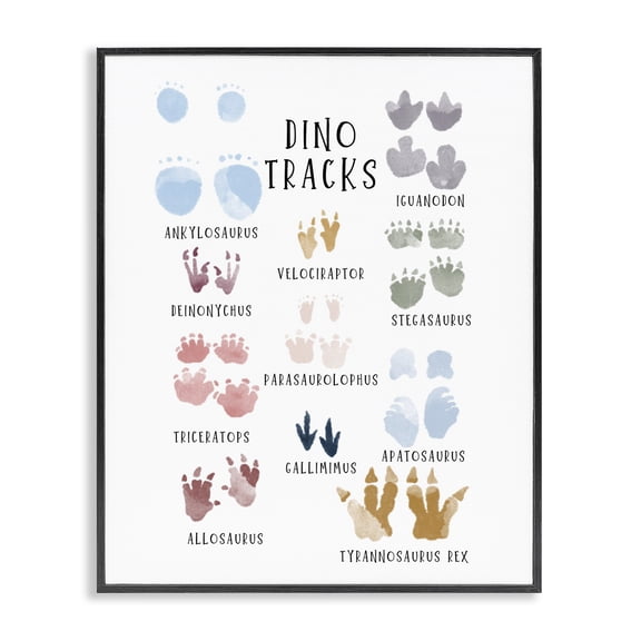Stupell Industries Eclectic Dino Tracks Diagram Black Framed Giclee Art, 11 x 14, by Katie Griggs