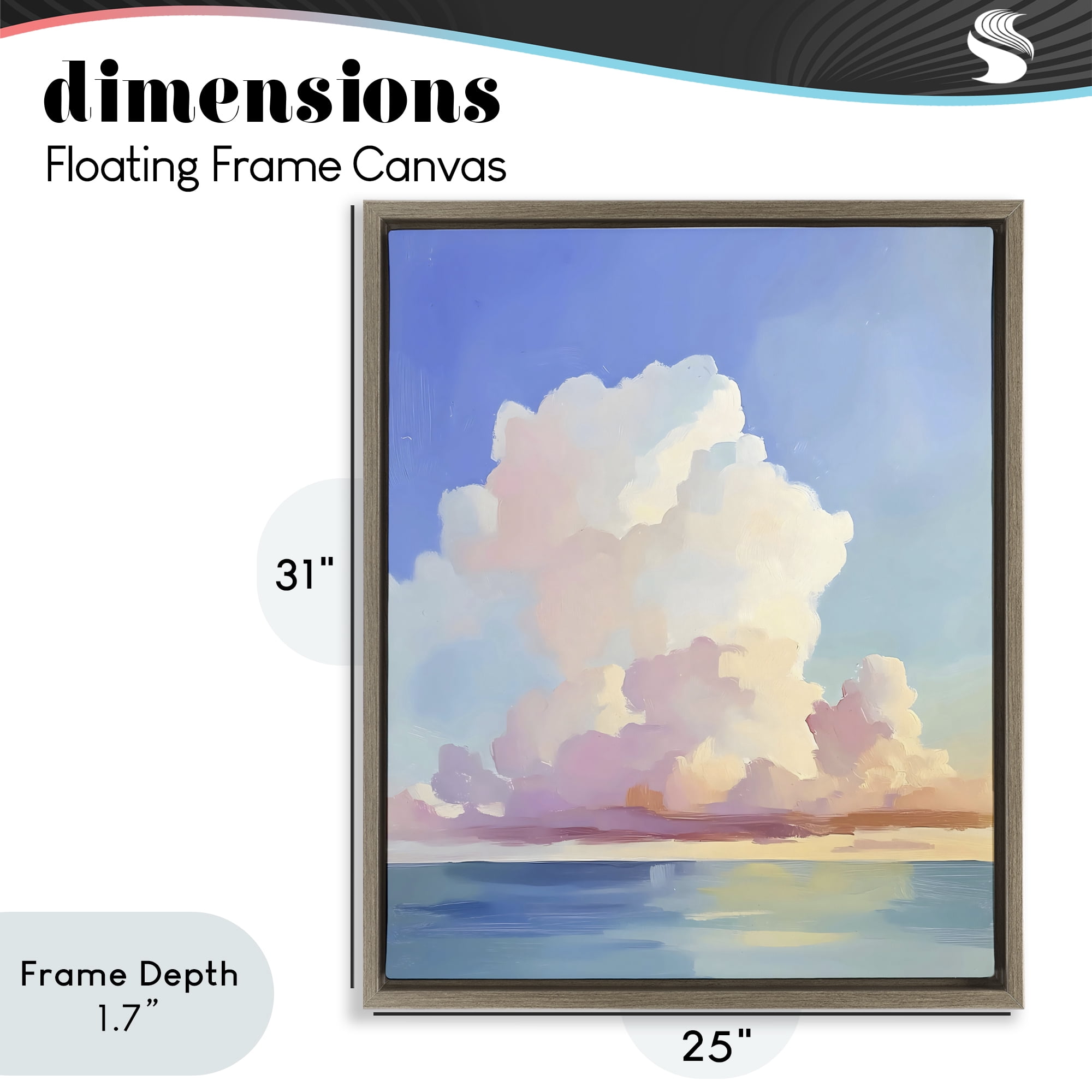 Stupell Industries Dreamy Pastel Clouds over Sea Brown Framed Floater Canvas Wall Art, design by The Prints Vibe