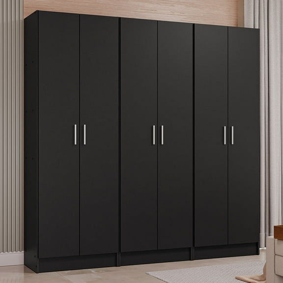 Madesa Wardrobe Storage Cabinet with 6 Doors and 15 Shelves 71" Wooden Armoire for Home Organization - Black