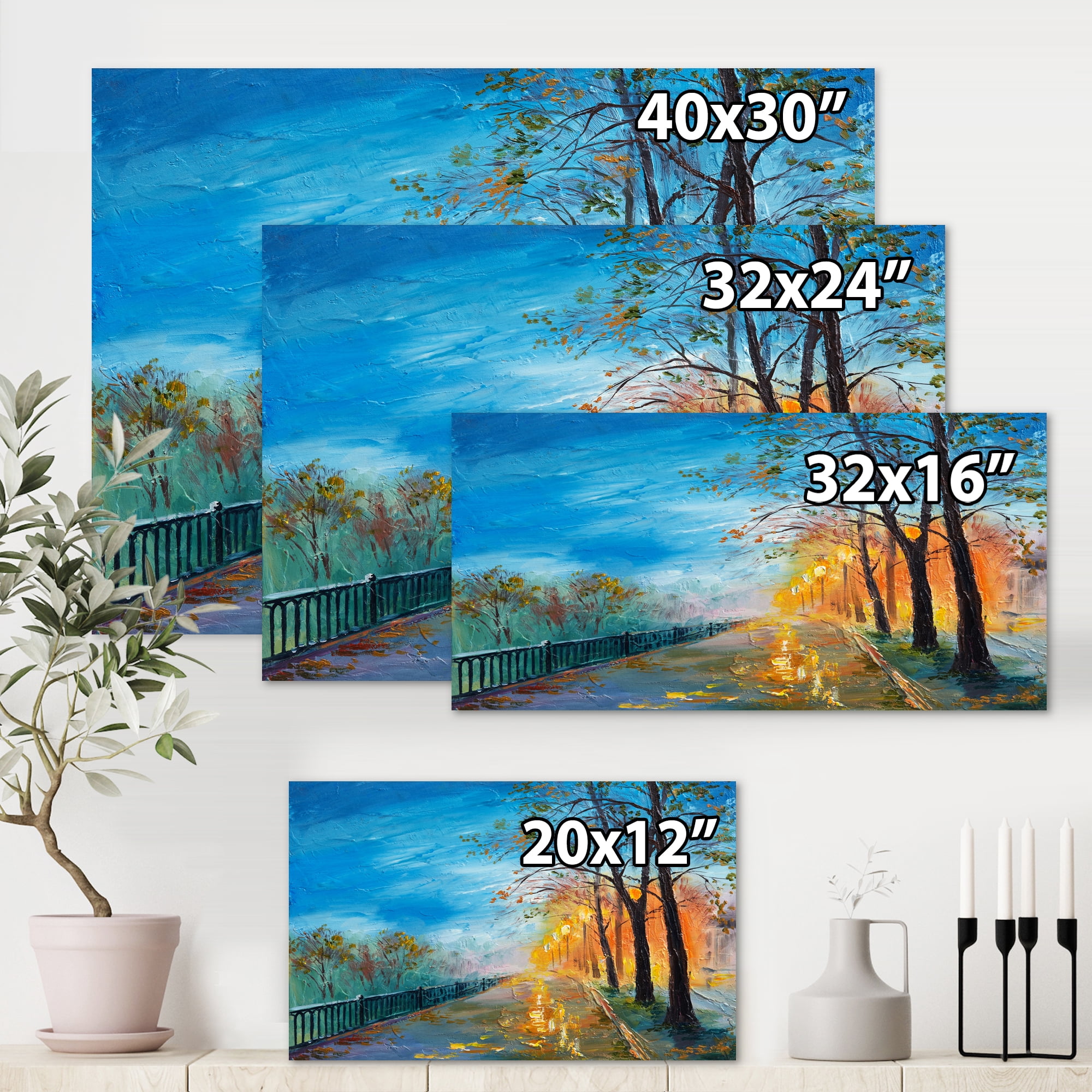 Designart ' Autumn Road in Evening ' Traditional Canvas Wall Art Print