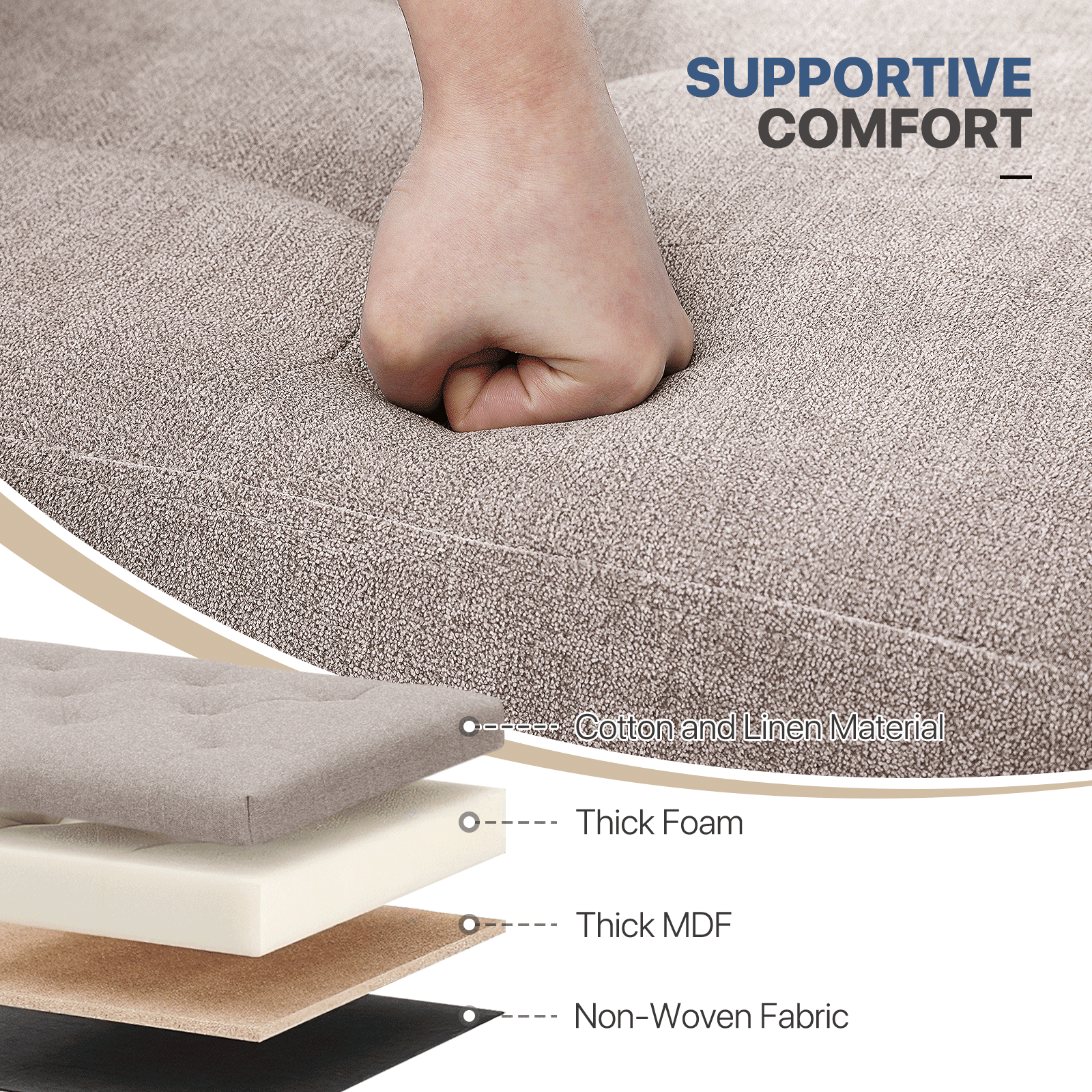 MoNiBloom 30" Folding Storage Ottoman Bench, Cotton-linen Collapsible Footrest Ottoman with Storage, for Living Room Bedroom Entryway, Sandy Beige