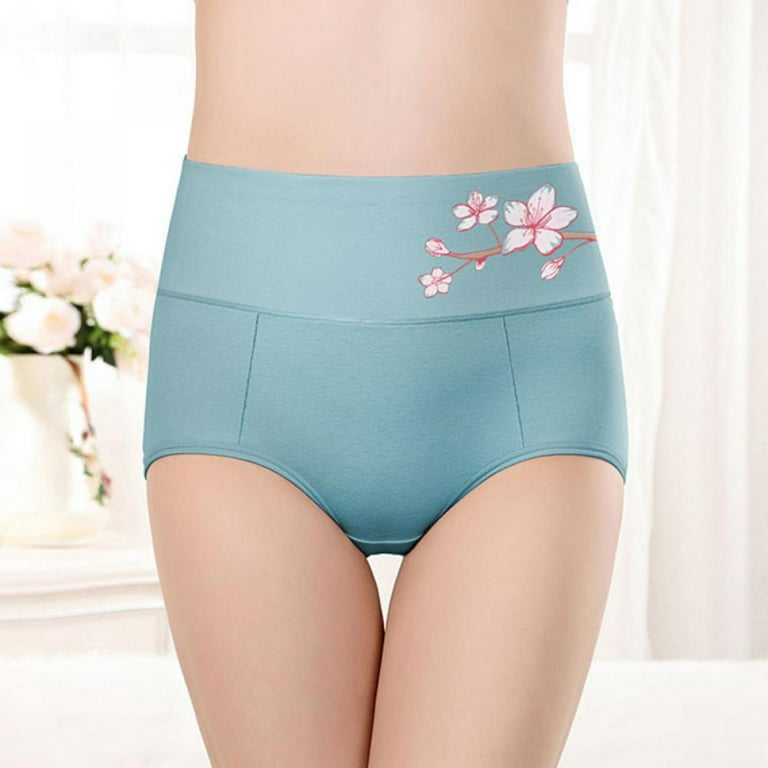 Ladies' High Waist Abdomen Cotton Panties Breathable Moisture Absorption  Elastic Floral Print Elegant Briefs