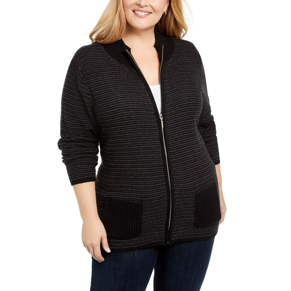Karen Scott Karen Scott Women's Textured ZipFront Cardigan Brown