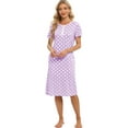 thumbnail image 2 of WBQ Women's Nightgown Sleepshirts Short Sleeve Button Down Nightshirt Crewneck Comfy Polka Dots Loungewear Casual Mid-Length Sleepwear,Purple S, 2 of 9