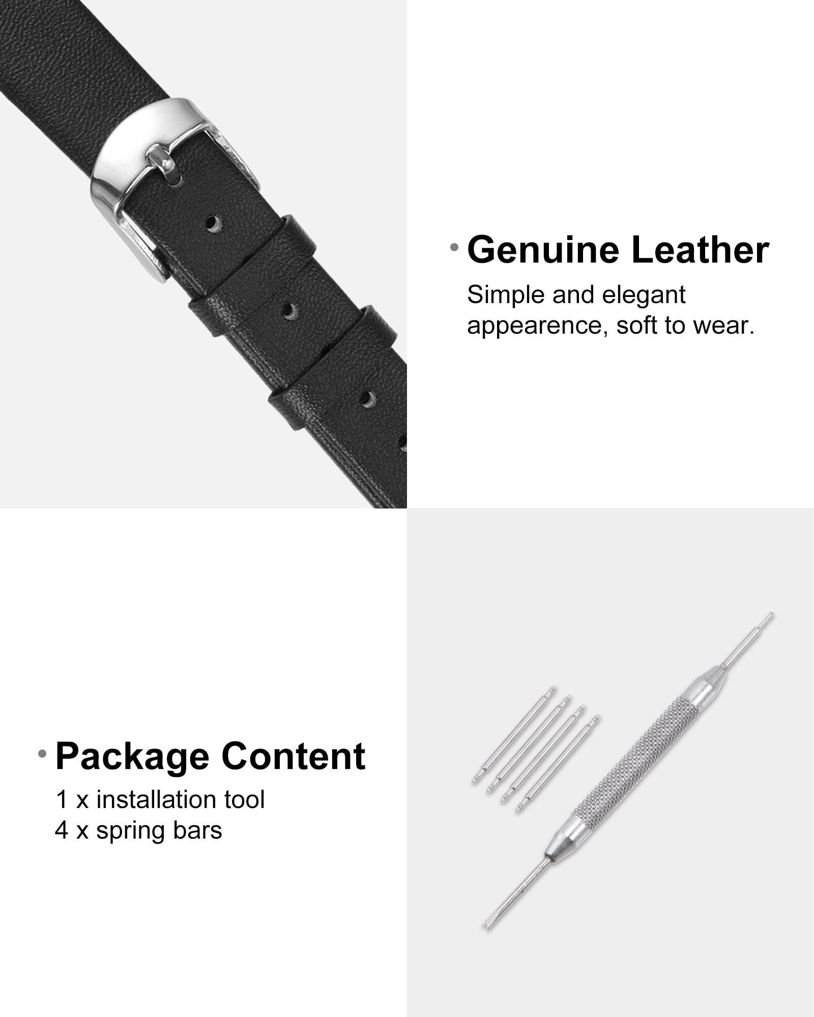 Unique Bargains Multi-sizes Genuine Leather Band Flat Thin Elegant Leather Watch Strap  22mm Black Band with Silver Buckle