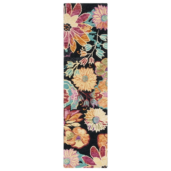 SAFAVIEH Aspen Candelario Colorful Floral Wool Runner Rug, Charcoal/Blue, 2'3" x 13'