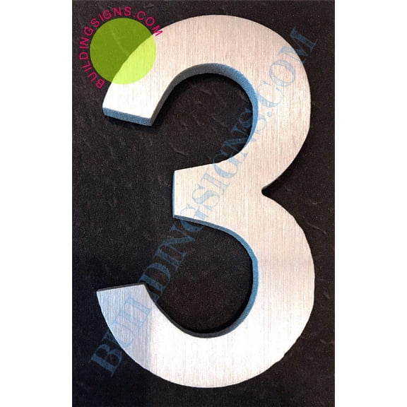 Aluminum Number 3 Sign (Brush Silver,Double Sided Tape, Rust Free, 2.75 inch)-ÉLÉGANTE NUMÉRO DE Porte BROSSE Artiste (ref-2201)