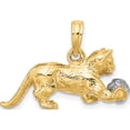 thumbnail image 4 of 14K Two-Tone 3-D Cat Playing With Moveable Ball Charm (17.7 X 24.4) Made In United States k9319, 4 of 5