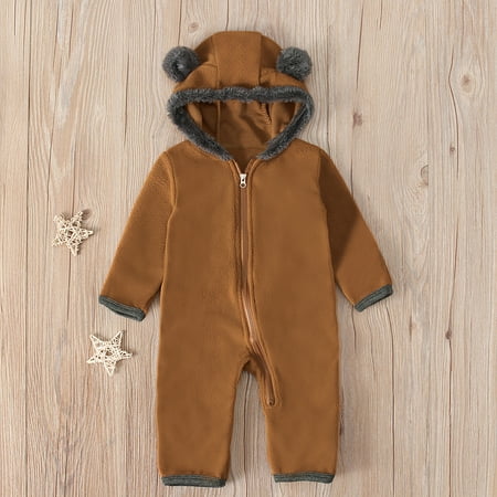 

RPVATI Baby Unisex Hooded Solid Rompers Infant Toddler Fleece Outfits One-Piece WinterLong-Sleeve Jumpsuit