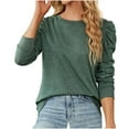 thumbnail image 2 of YUNAFFT Womens Tops Clearance, Women's Fashion Deep Round- Neck Solid Button Long Sleeve Blouse Shirt Top, 2 of 4