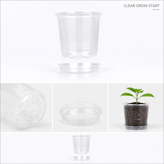 4 Inch Clear Nursery Pots for Plants with Sacuers, Plastic Flower Pots with Drainage Holes, Variety Pack Seedlings Garden Pot for Indoor Outdoor