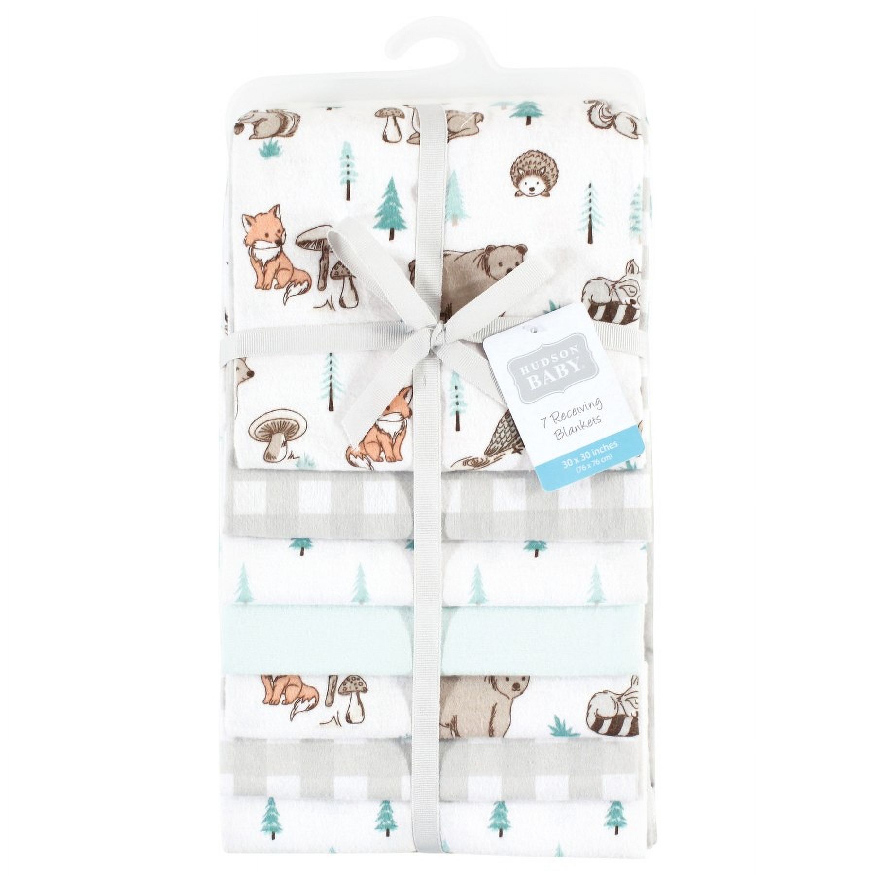 Hudson Baby Cotton Flannel Receiving Blankets Bundle, Neutral Woodland Pals, One Size