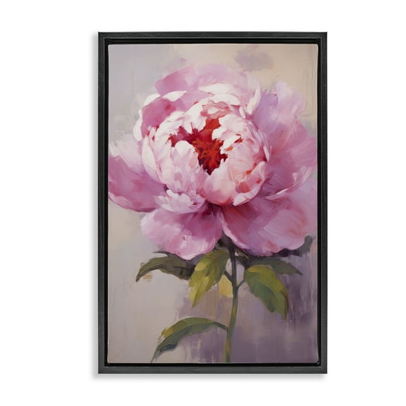 Stupell Industries Blush Pink Peony Botanical & Floral Painting Black Floater Framed Art Print Wall Art, 17 x 25