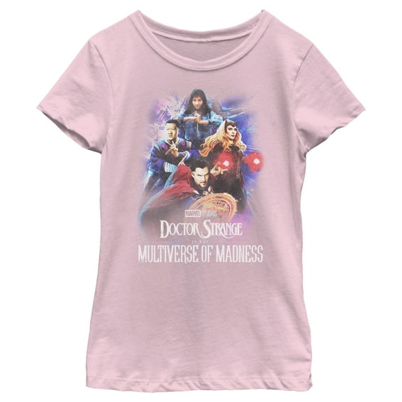 Girl's Marvel Doctor Strange in the Multiverse of Madness Distressed Group Shot  Graphic Tee Light Pink X Small