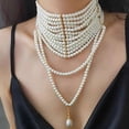 thumbnail image 3 of Oasiva Fashionable Layers Water Pearls Drop Tassels Necklace In Gold Tone Designs, 3 of 13