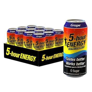 5-hour ENERGY Extra Strength Energy Drink | Grape Flavor | 16 oz. Cans | 12 Count | Sugar-Free & Zero Calories | Vitamins & Amino Acids | Contains Carbonation & 230mg of Caffeine
