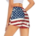 thumbnail image 4 of Picia Vintage American Flag Pattern Women's 2 in 1 Athletic Running Shorts High Waisted Workout Casual Gym Sweat Shorts with Comfy Liner Zipper Pockets-Small, 4 of 9