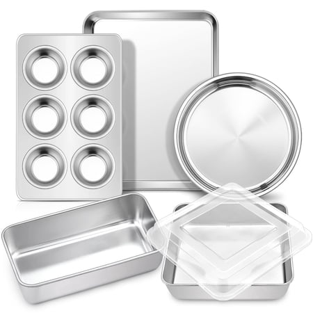 Walchoice 6-Piece Stainless Steel Non-stick Bakeware Sets with Cookie Sheet  Loaf & Muffin Pan