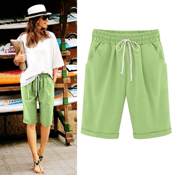 JUUYY Plus Size Womens Sweat Shorts Casual Summer Athletic Shorts Drawstring Elastic Comfy Cotton Shorts with Pockets High Waist Short Pants Spring Fashion Clothes 2024 Bright Green XXXXXL